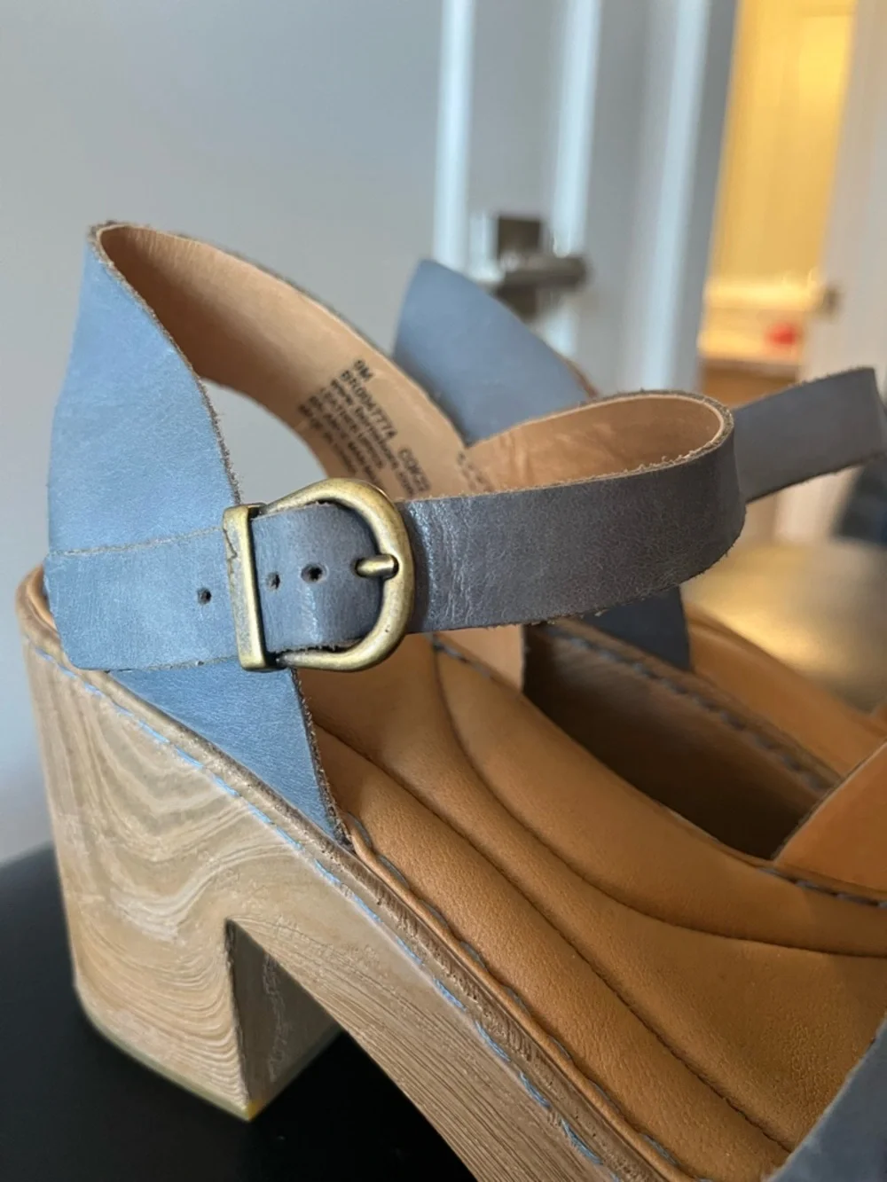 Born Silver Leather Platform Sandals with Wood-Effect Heel - Picture 9 of 9